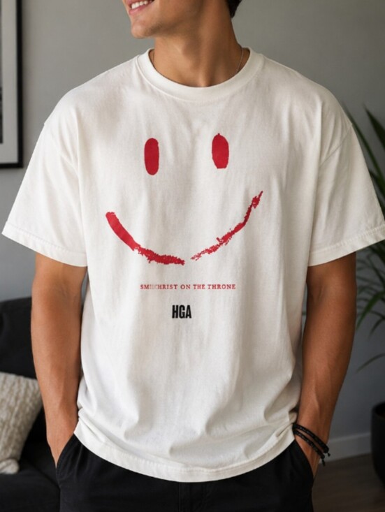 Native Supply Other - Graphic White Tee "Smile Christ on the Throne" Red Smiley Face Faith Based XL